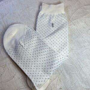 Ralph Lauren Ladies trouser socks white with black polka dots.